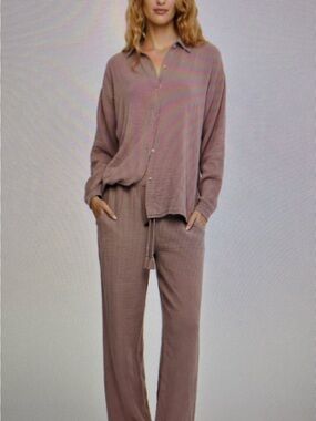 Intimately Yours Light Mauve pink Button-Up Shirt and pants set